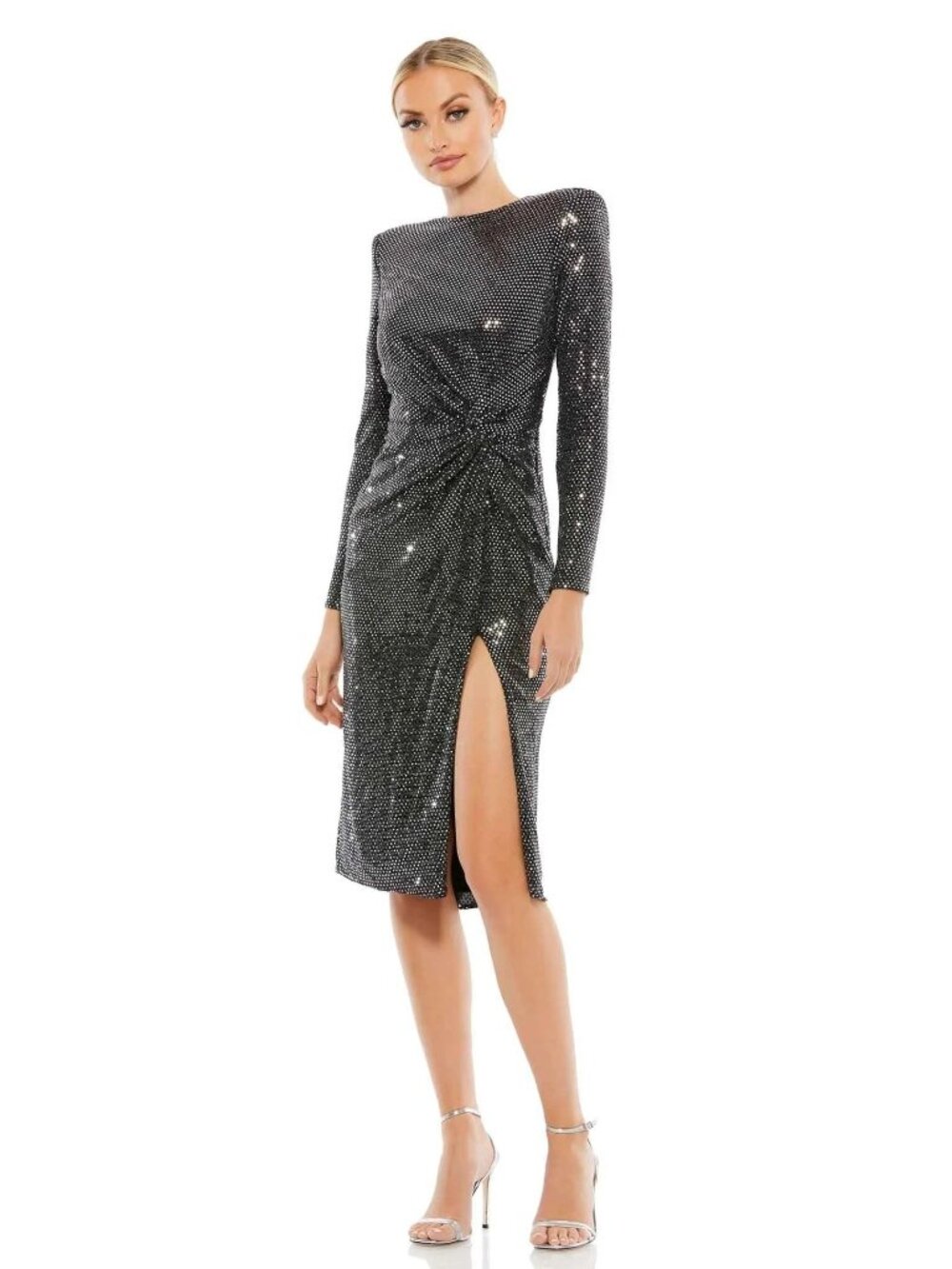 Mac Duggal Women's Black Sliver Shimmer Long Sleeve Dress Size 2